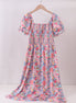 Purple floral smocked women dress