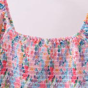 Purple floral smocked women dress