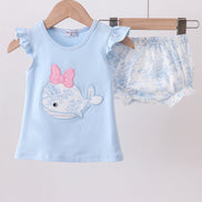 Blue Whale Applique Bloomer Set