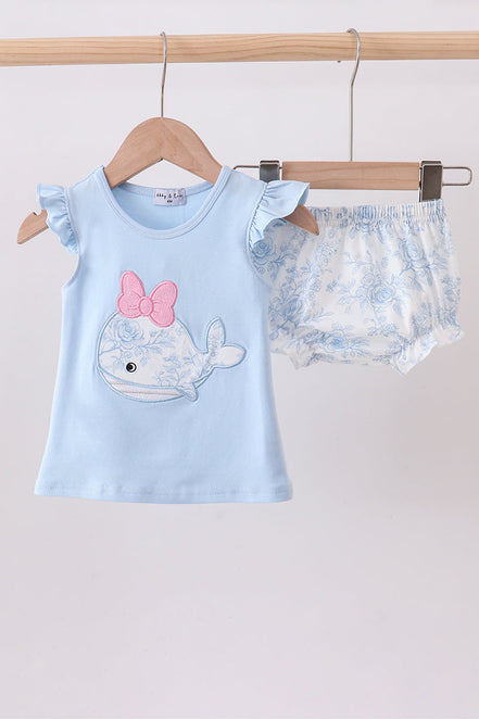 Blue Whale Applique Bloomer Set