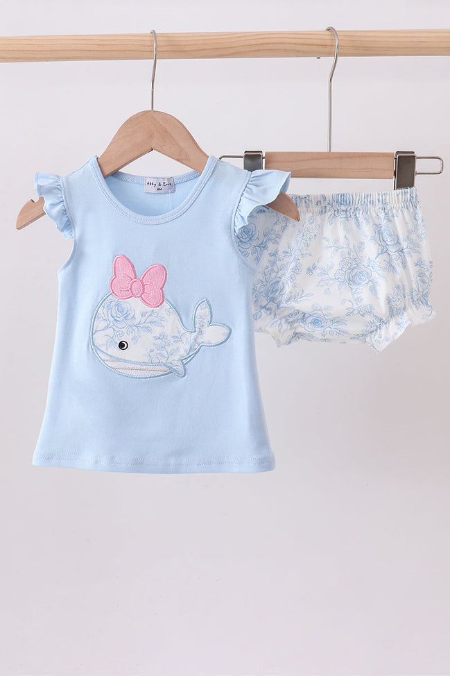 Blue Whale Applique Bloomer Set