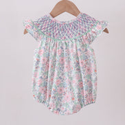 Green Floral Smocked Bubble