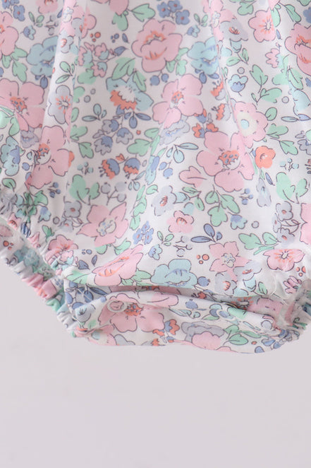 Green Floral Smocked Bubble