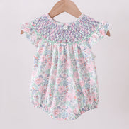 Green Floral Smocked Bubble