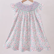 Green Floral Smocked Dress
