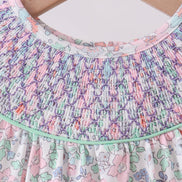 Green Floral Smocked Dress