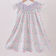 Green Floral Smocked Dress