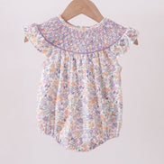 Purple Floral Smocked Ruffle Bubble