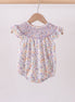 Purple Floral Smocked Ruffle Bubble