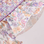 Purple Floral Smocked Ruffle Bubble