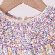Purple Floral Smocked Ruffle Bubble