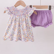 Purple Floral Smocked Bloomer Set