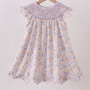 Purple Floral Smocked Dress