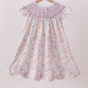 Purple Floral Smocked Dress