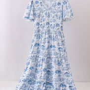 Blue beach sea smocked women dress