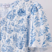 Blue beach sea smocked women dress