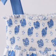 Blue whale smocked ruffle mom&me dress
