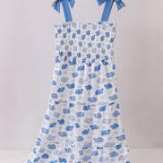 Blue whale smocked ruffle mom&me dress