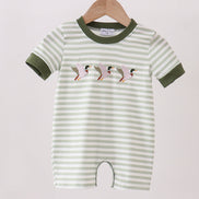 Green Duck Embroidered Stripe Romper