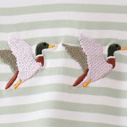 Green Duck Embroidered Stripe Romper