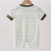 Green Duck Embroidered Stripe Romper
