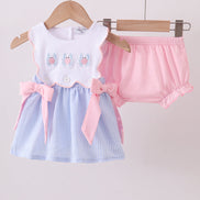 Blue Crab Embroidered Seersucker Bloomer Set
