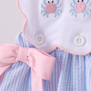Blue Crab Embroidered Seersucker Bloomer Set
