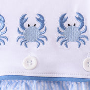 Blue Crab Embroidered Seersucker Bubble