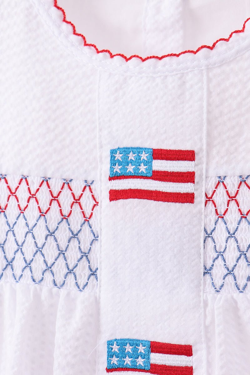 Pink flag smocked ruffle shorts set - Little Janey Shop