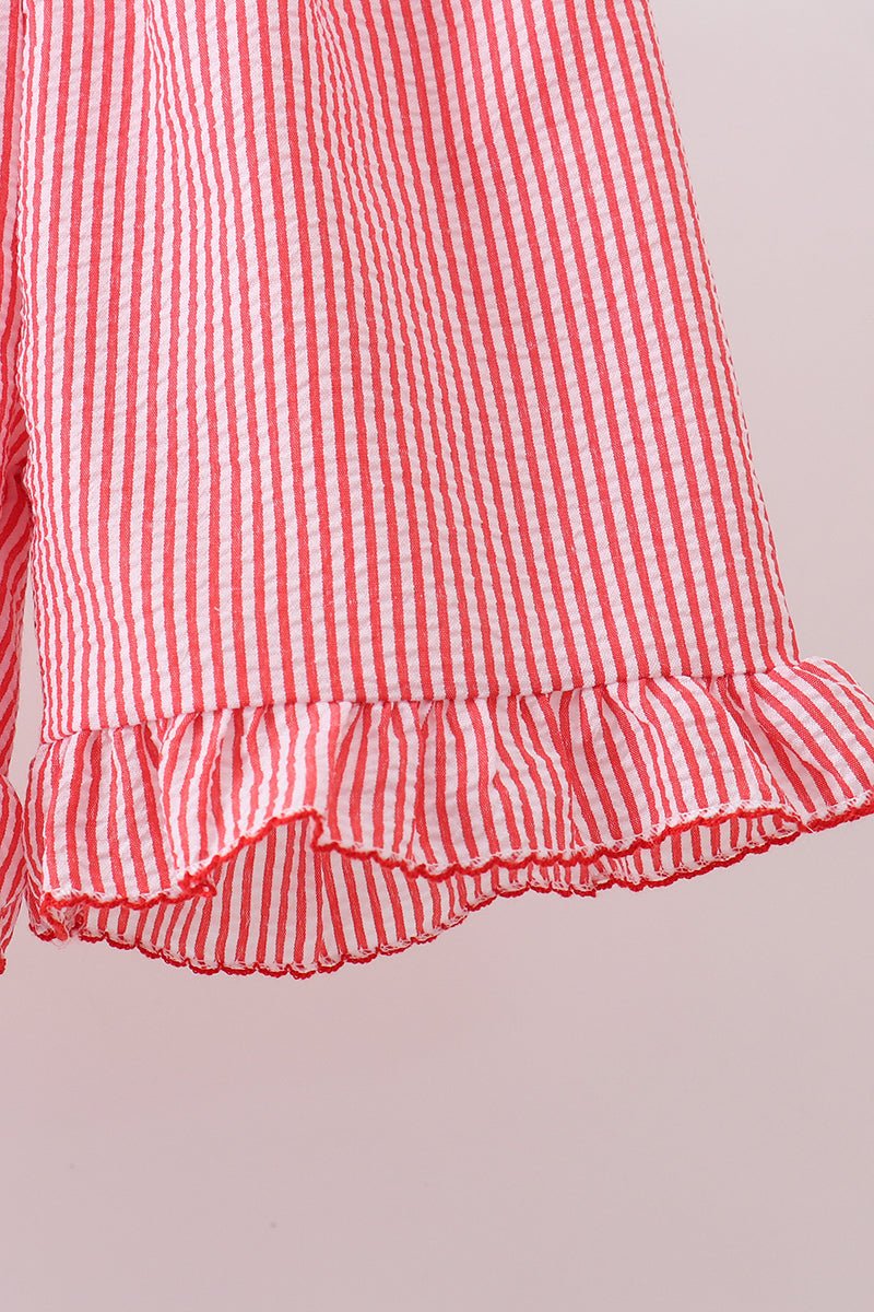 Pink flag smocked ruffle shorts set - Little Janey Shop