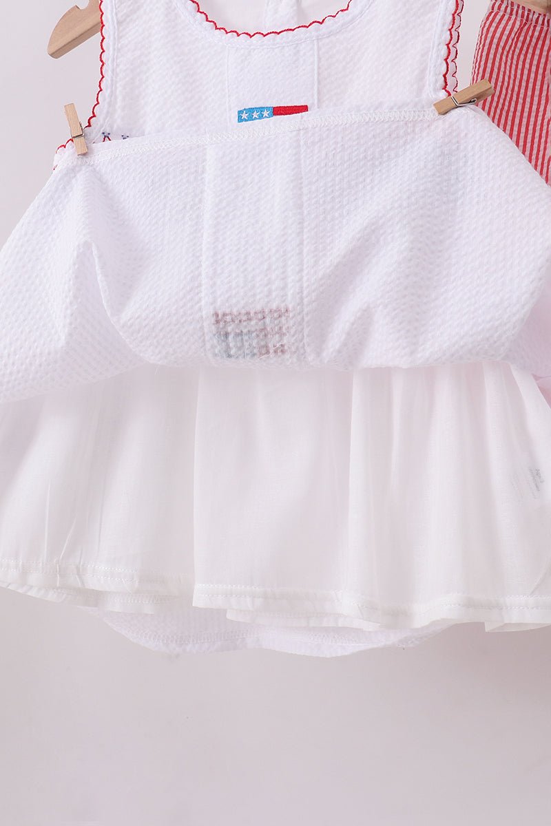 Pink flag smocked ruffle shorts set - Little Janey Shop