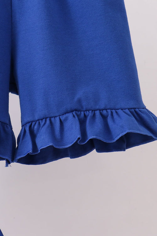 Blue 1776 Flag Embroidery Ruffle Shorts Set — Girls' Patriotic Summer Outfit - Little Janey Shop