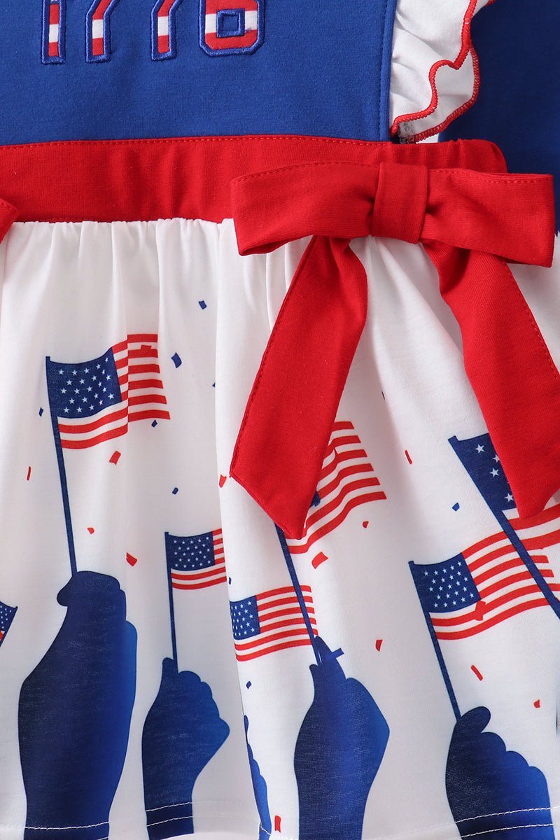 Blue 1776 Flag Embroidery Ruffle Shorts Set — Girls' Patriotic Summer Outfit - Little Janey Shop