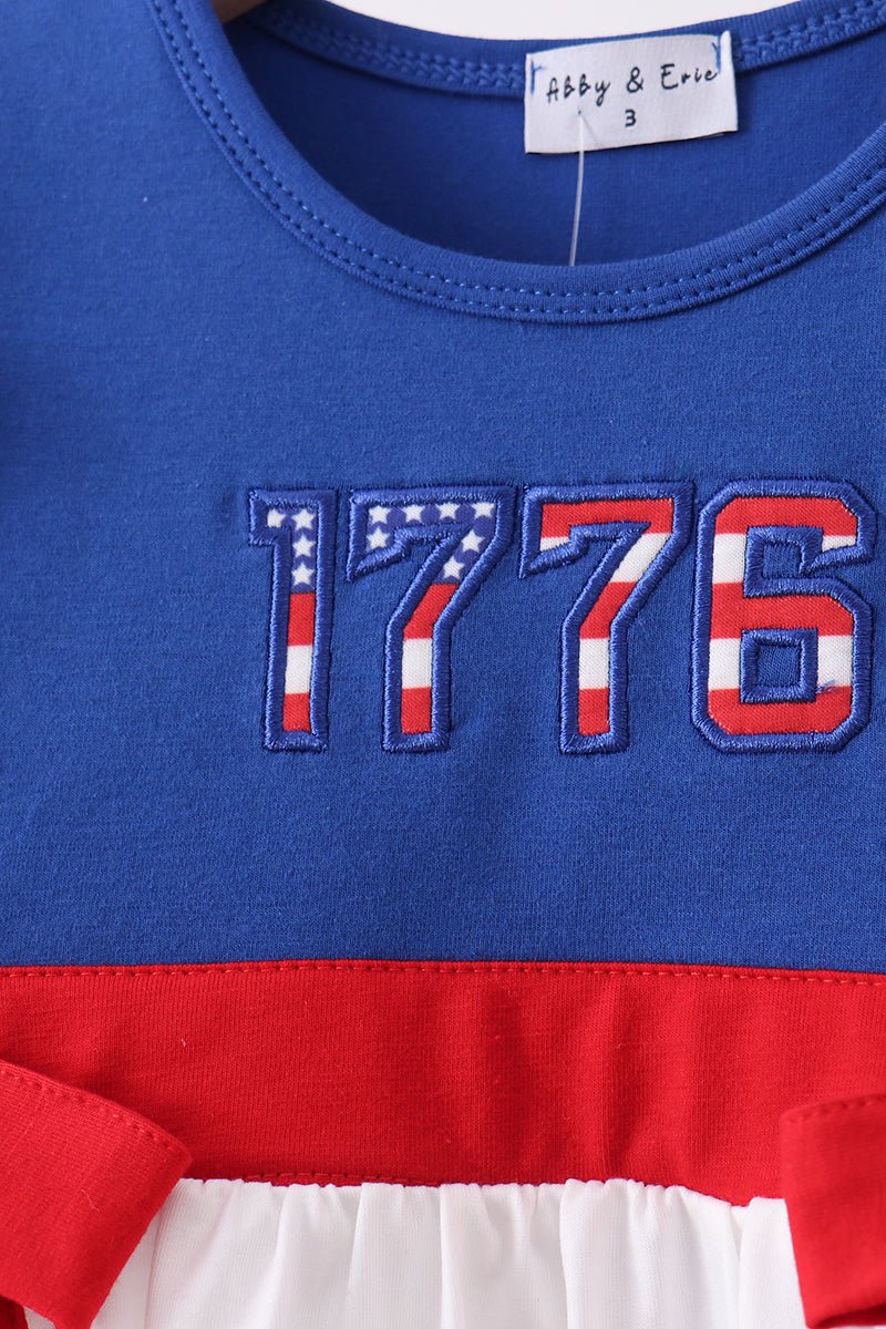 Blue 1776 Flag Embroidery Ruffle Shorts Set — Girls' Patriotic Summer Outfit - Little Janey Shop