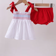 White smocked jacquard bloomer set