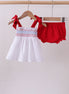 White smocked jacquard bloomer set