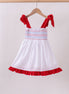 White smocked jacquard ruffle dress