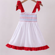 White smocked jacquard ruffle dress