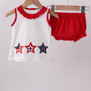 Red star applique ruffle bloomer set