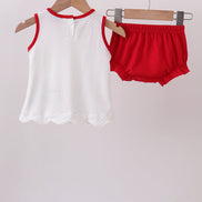 Red star applique ruffle bloomer set
