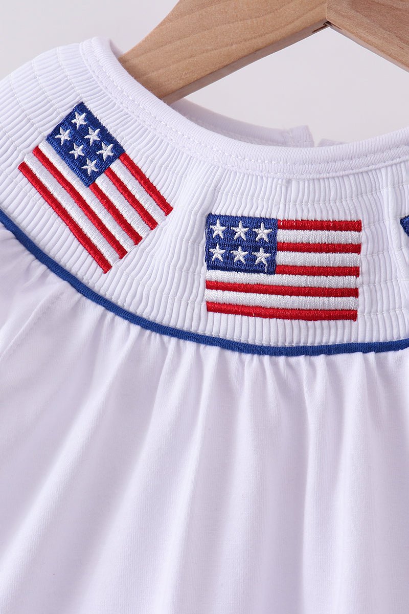 Baby & Toddler Girls' White Gingham Smocked 2 - Piece Set – American Flag Detail & Ruffle Bloomers | 6M–3Y - Little Janey Shop