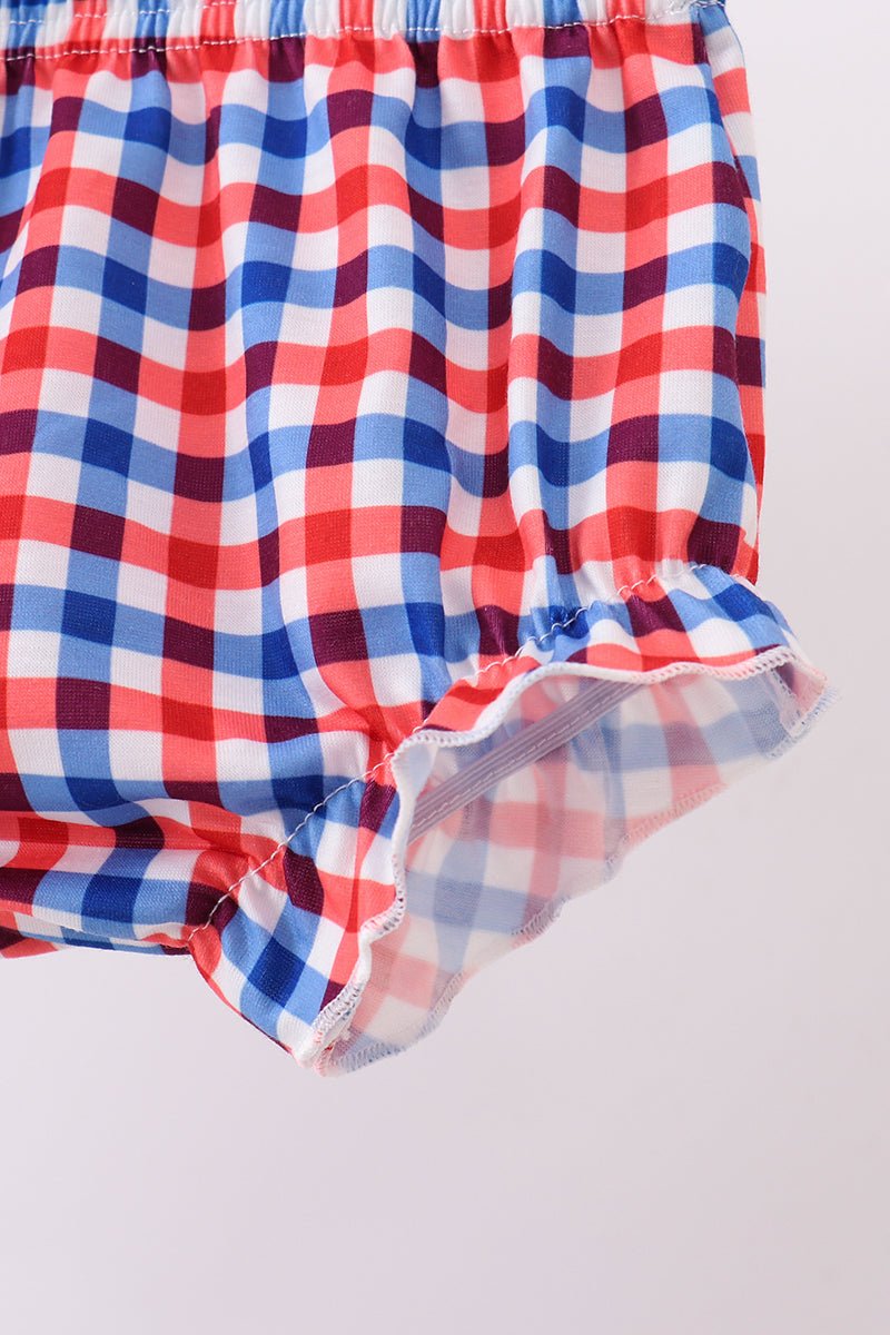 Baby & Toddler Girls' White Gingham Smocked 2 - Piece Set – American Flag Detail & Ruffle Bloomers | 6M–3Y - Little Janey Shop
