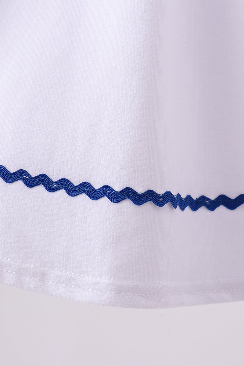 Girls' White Smocked American Flag Ruffle Dress – Cotton - Spandex Blend | Toddler & Kids - Little Janey Shop