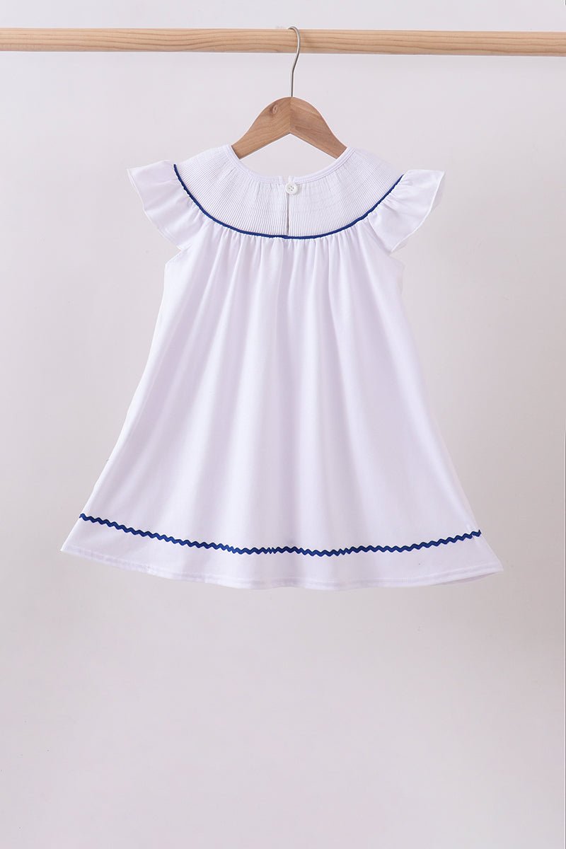 Girls' White Smocked American Flag Ruffle Dress – Cotton - Spandex Blend | Toddler & Kids - Little Janey Shop