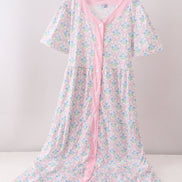 Pink hydrangea bow print tiered dress
