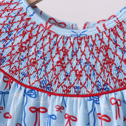 Blue bow smocked ruffle shorts set
