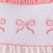 Pink bow smocked dot ruffle dress