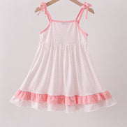 Pink bow smocked dot ruffle dress
