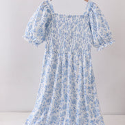 Blue rose smocked ruffle dress (length 41.33in)