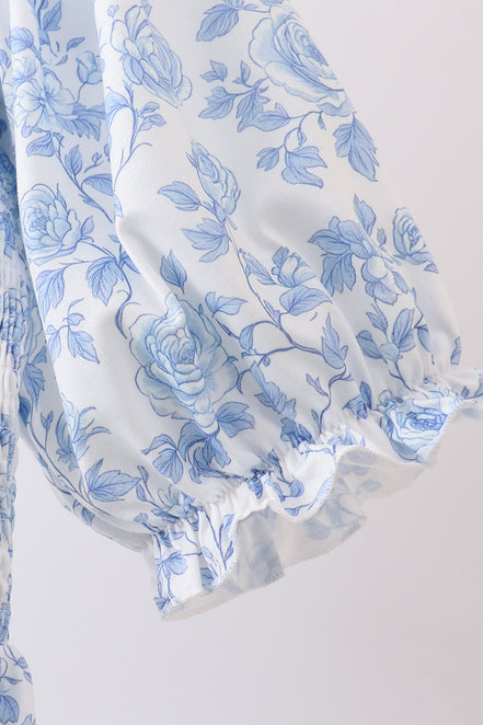 Blue rose smocked ruffle dress (length 41.33in)